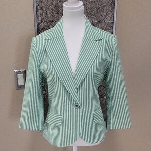 Central Park Green Striped 3/4 Sleeved Blazer